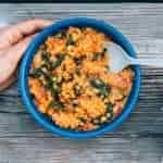 Coconut red lentil stew in a camping bowl