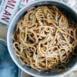 Peanut butter noodles in a pot