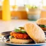 Sweet potato and bean burger on a plate
